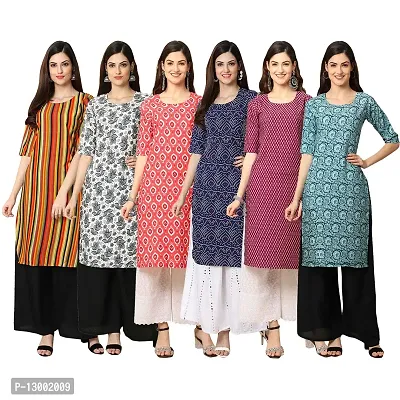 Trendy Crepe Printed Straight Kurta Combo For Women Pack Of 6