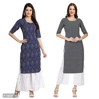 Stylish Straight Multicoloured Printed Crepe Kurta For Women Combo Pack Of 2-thumb0