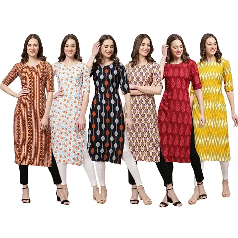 Stylish Crepe Printed Kurti - Pack of 6