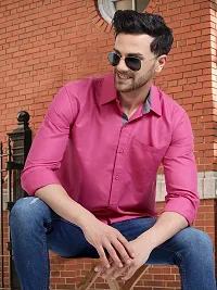 Reliable Pink Cotton Solid Long Sleeves Formal Shirt For Men-thumb3