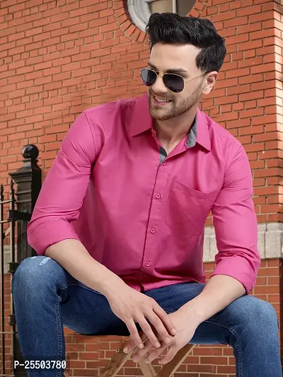 Reliable Pink Cotton Solid Long Sleeves Formal Shirt For Men-thumb4