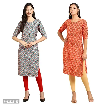 Straight Multicoloured Printed Crepe Kurta Pack Of 2-thumb0