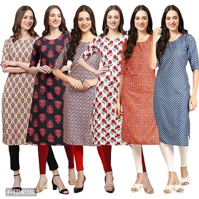 Women Crepe Digital Printed Straight Kurti  Pack of 6-thumb0