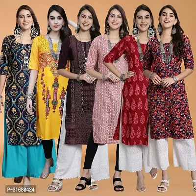 Fancy Crepe Printed Kurtas For Women Pack Of 6-thumb0