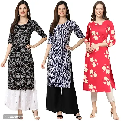 Stylish Multicoloured Crepe Stitched Kurta For Women Pack of 3-thumb0