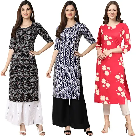 Beautiful Crepe Straight Kurta For Women Pack Of 3