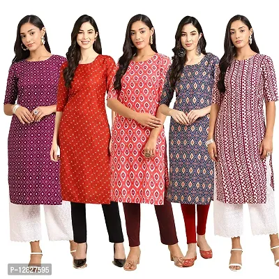 Attractive Straight Multicoloured Printed Crepe Kurta Combo For Women Pack Of 5