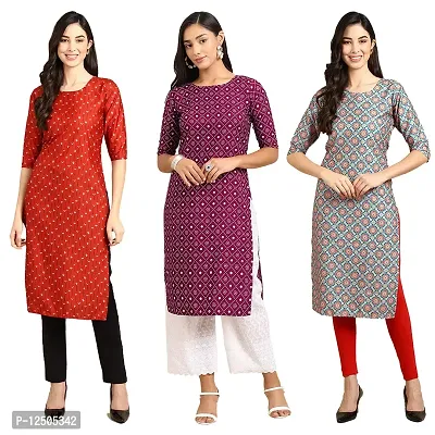 Trendy Women Crepe Digital Printed Straight Kurti  Pack of 3