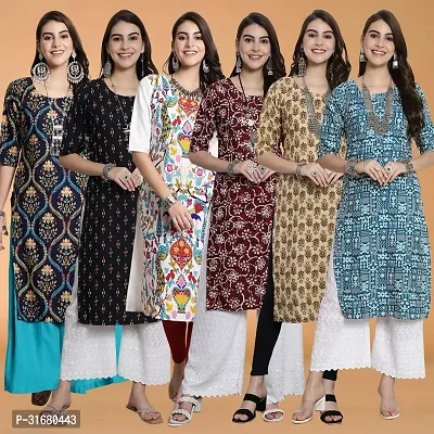 Fancy Crepe Printed Kurtas For Women Pack Of 6