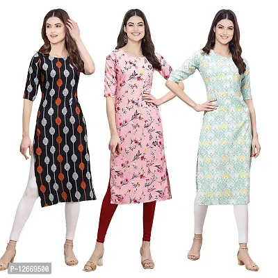 Women Crepe Digital Printed Straight Kurti  Pack of 3