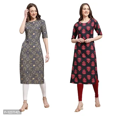 Straight Multicoloured Printed Crepe Kurta Pack Of 2-thumb0