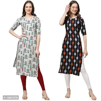 Stylish Crepe Printed Straight Kurta For Women-Pack Of 2-thumb0