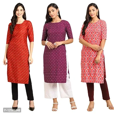 Trendy Women Crepe Digital Printed Straight Kurti  Pack of 3