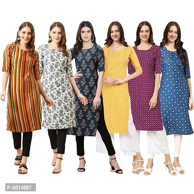 Women Crepe Digital Printed Straight Kurti  Pack of 6-thumb0