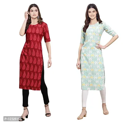 Straight Multicoloured Printed Crepe Kurta Pack Of 2