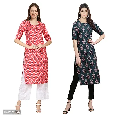 Straight Multicoloured Printed Crepe Kurta Pack Of 2-thumb0