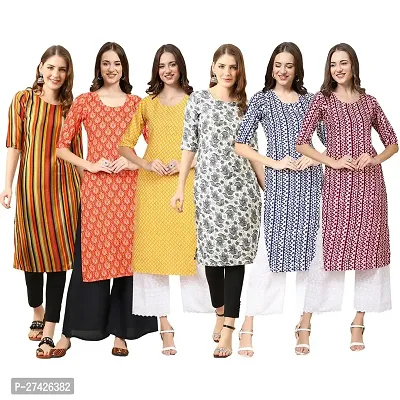 Stylish Multicoloured Crepe Stitched Kurta For Women Pack of 6-thumb0