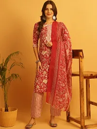 Stylish Red Crepe Printed Kurta Bottom and Dupatta Set For Women-thumb1