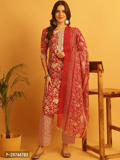 Stylish Red Crepe Printed Kurta Bottom and Dupatta Set For Women-thumb2