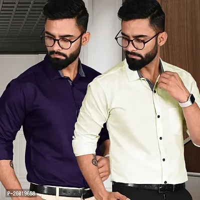 Comfortable Multicoloured Cotton Long Sleeve Formal Shirt For Men Pack Of 2