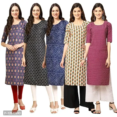 Straight Multicoloured Printed Crepe Kurta Pack Of 5