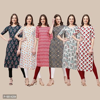 Women Crepe Digital Printed Straight Kurti  Pack of 6-thumb0