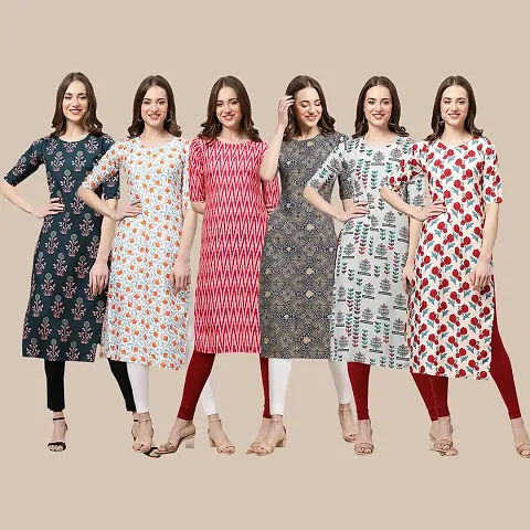 Stylish Crepe Printed Kurti - Pack of 6