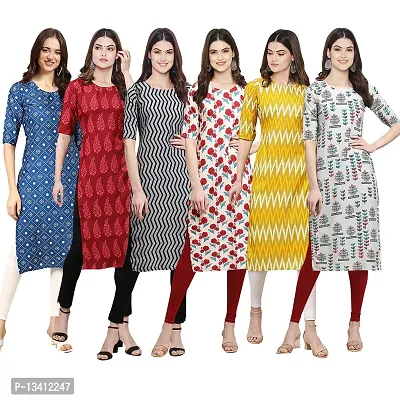 Women Crepe Digital Printed Straight Kurti Pack of 6