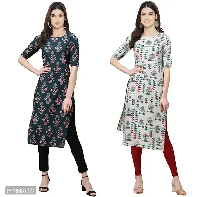 Stylish Crepe Printed Straight Kurta For Women-Pack Of 2-thumb0