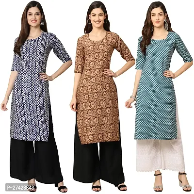 Stylish Multicoloured Crepe Stitched Kurta For Women Pack of 3-thumb0