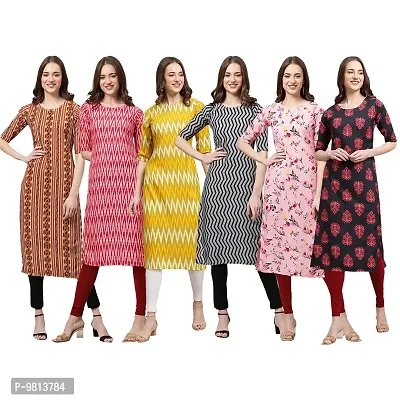 Women Crepe Digital Printed Straight Kurti  Pack of 6