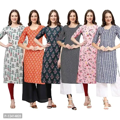 Women Crepe Digital Printed Straight Kurti Pack of 6-thumb0