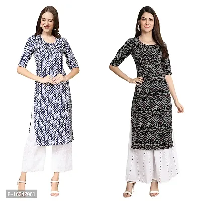 Fashionable Straight Multicoloured Printed Crepe Kurta For Women Combo Pack Of 2-thumb0