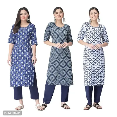 New Crepe Combo Printed Kurtis For Women Pack Of 3-thumb0