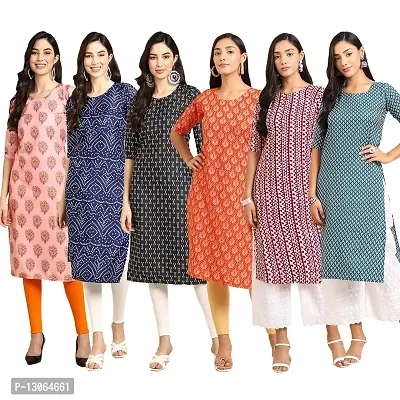 Trendy Crepe Digital Printed Straight Kurta For Women ( Pack Of 6 )-thumb0