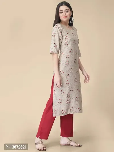 Straight Beige Printed Crepe Kurta-thumb3