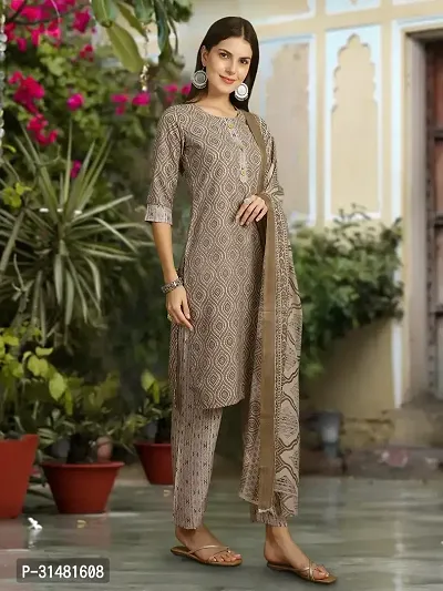 Stylish Cotton Blend Printed Kurta With Pant And Dupatta Set For Women-thumb5