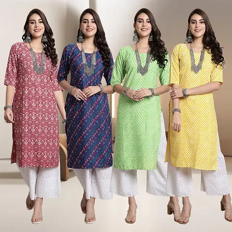 Fancy Straight Crepe Kurti - Pack Of 4