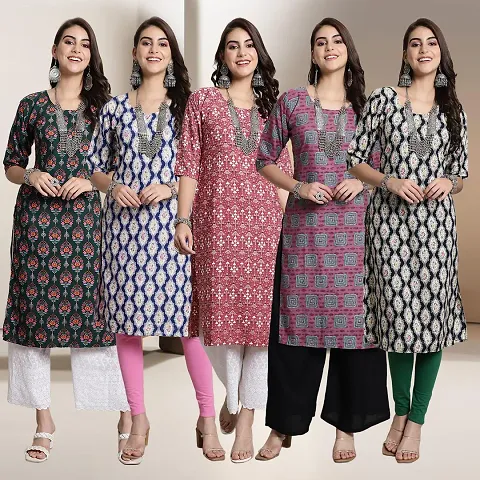 Fancy Straight Crepe Kurti - Pack Of 5