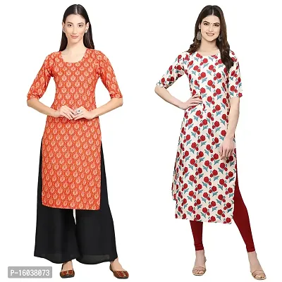 Stylish Crepe Printed Straight Kurta For Women-Pack Of 2