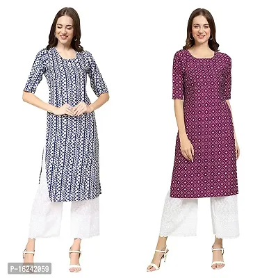 Fashionable Straight Multicoloured Printed Crepe Kurta For Women Combo Pack Of 2-thumb0