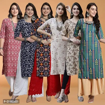 Fancy Crepe Printed Kurtas For Women Pack Of 6-thumb0