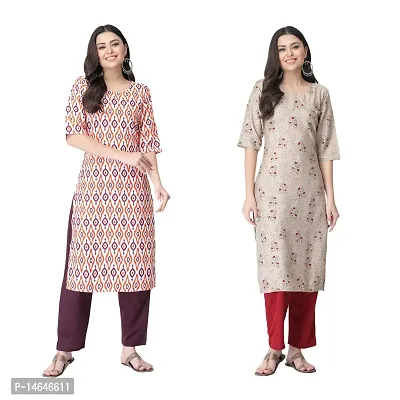 Attarctive Crepe Printed Straight Kurti Combo For Women Pack Of 2-thumb0