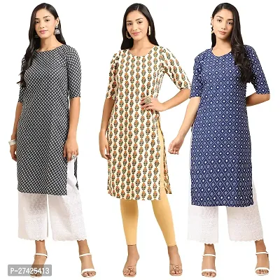 Stylish Multicoloured Crepe Stitched Kurta For Women Pack of 3-thumb0