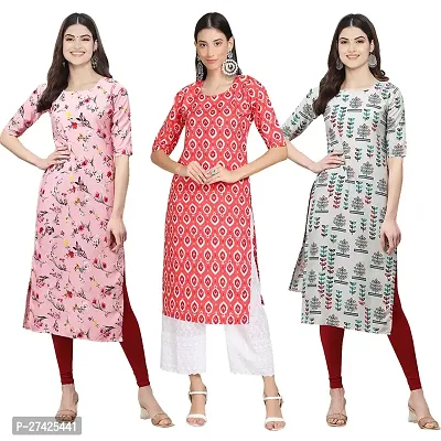 Stylish Multicoloured Crepe Stitched Kurta For Women Pack of 3-thumb0