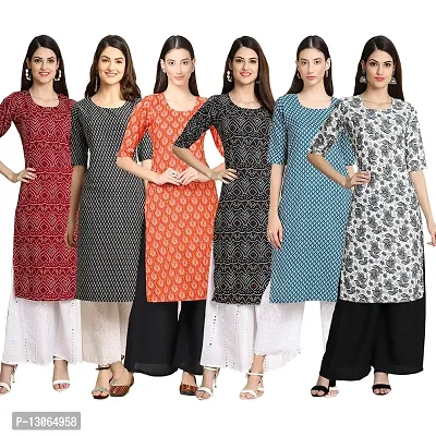 Trendy Crepe Digital Printed Straight Kurta For Women ( Pack Of 6 )-thumb0