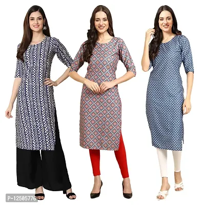 Women Crepe Digital Printed Straight Kurti  Pack of 3