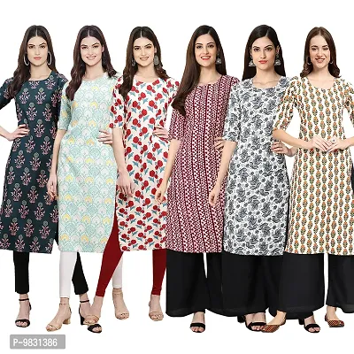 Women Crepe Digital Printed Straight Kurti  Pack of 6