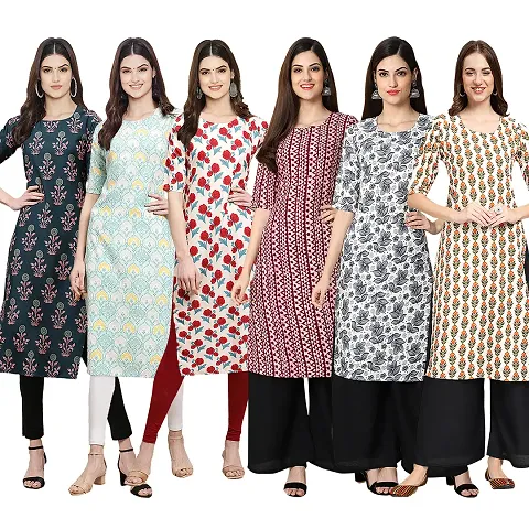 Trendy Crepe Printed Kurti - Pack of 6