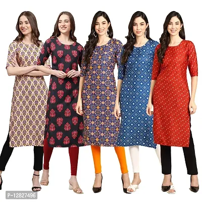 Attractive Straight Multicoloured Printed Crepe Kurta Combo For Women Pack Of 5-thumb0